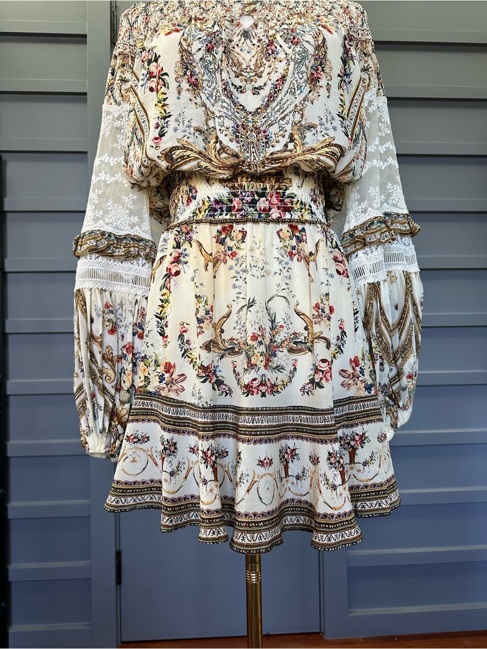 Camilla Olympe Off-Shoulder Smocked Long Sleeve Silk Mini Dress - Women S - Picture 6 of 11